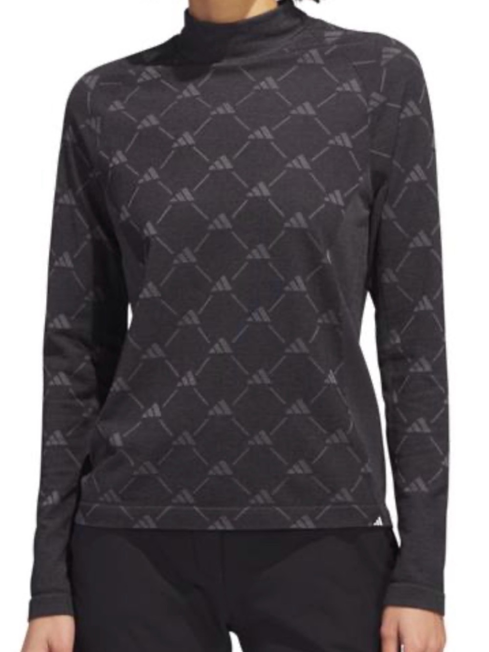 adidas Black Logo-Pattern Long Sleeve Mock Neck Top